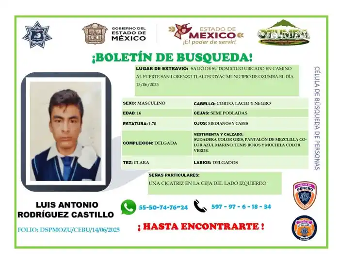 Image from M Noticias: 🚨 ¡BOLETÍN DE BÚSQUEDA! 🚨 El Ayuntamiento de Ozumba solicita su cola...