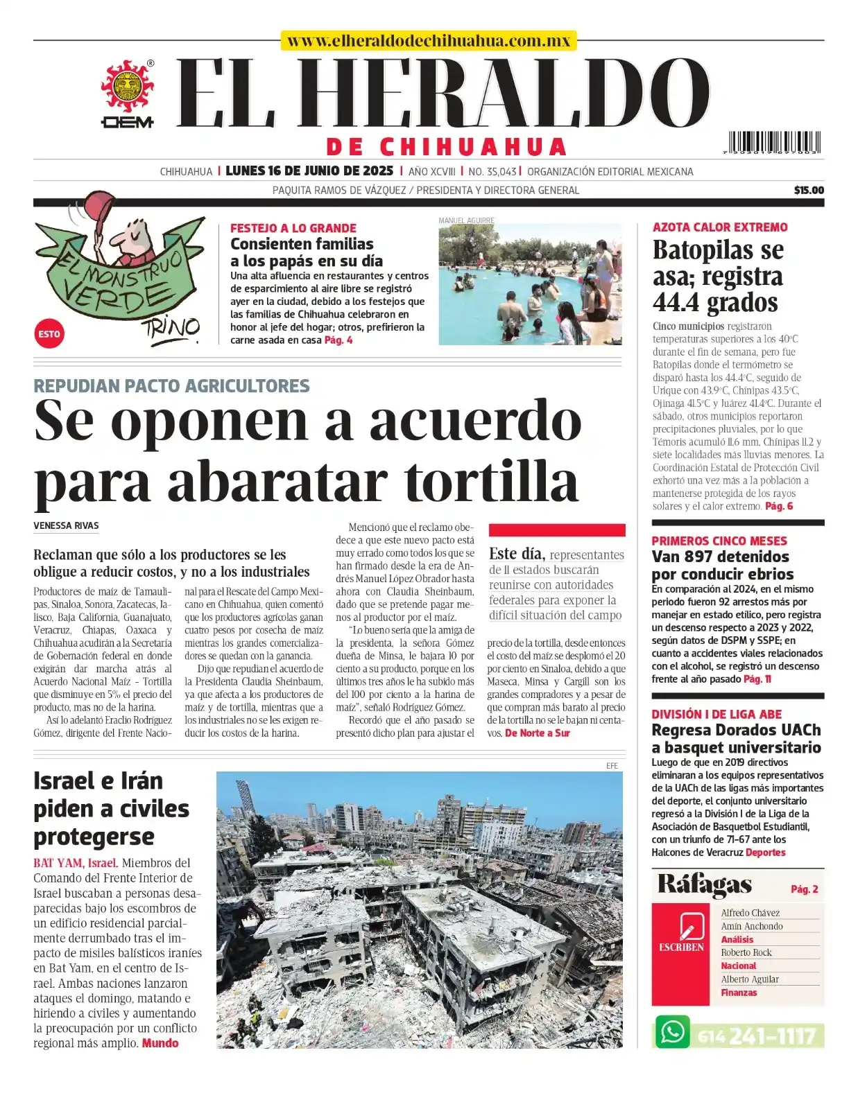 Image from El Heraldo de Chihuahua: ☀️ *¡Buenos días!* 🌡️ *Temperatura para hoy* Mínima 20°C | Máxima 37°...