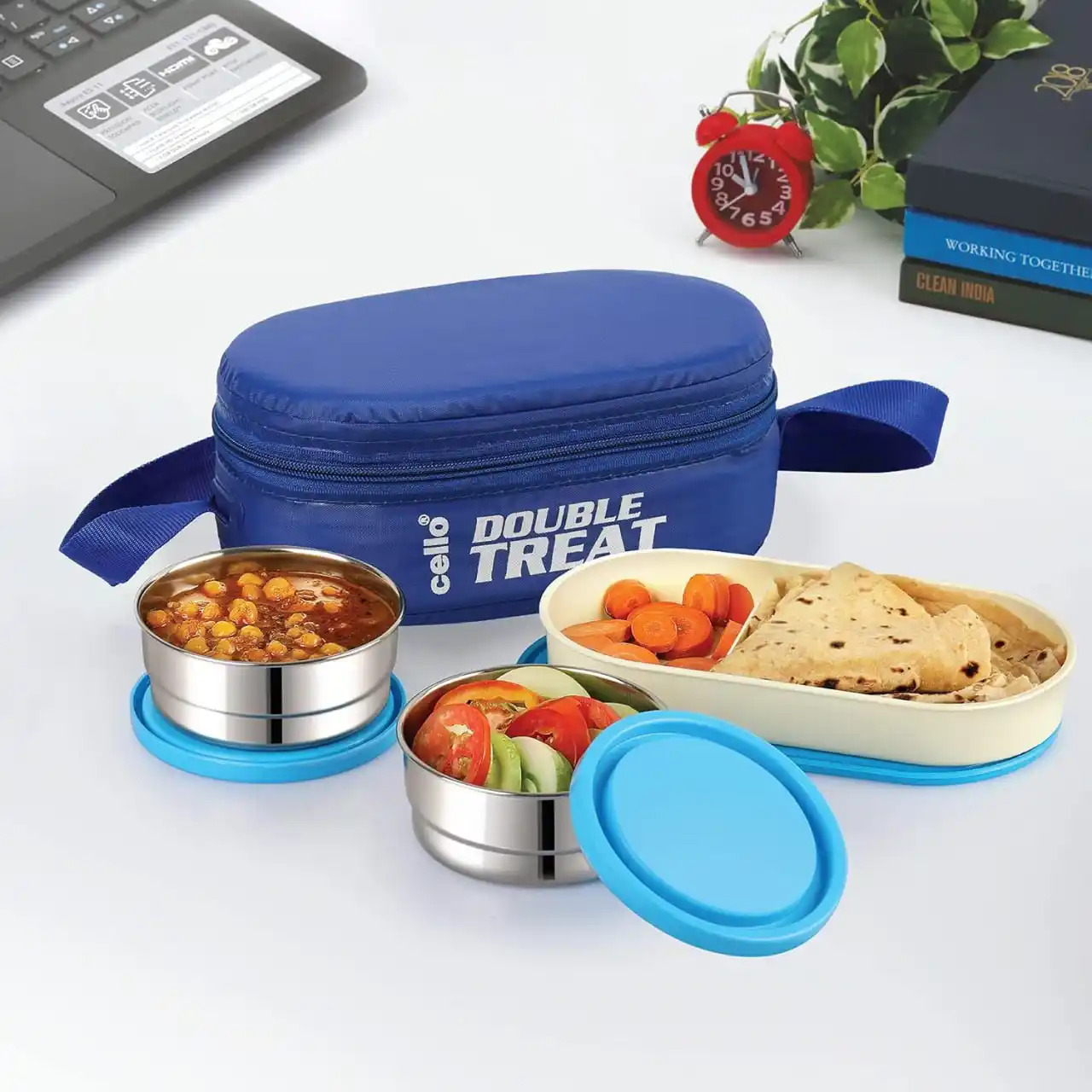Image from ProLooterz Shopping Deals: CELLO Double Treat Lunch Box with Insulated Fabric Jacket (Blue)  ✅ De...