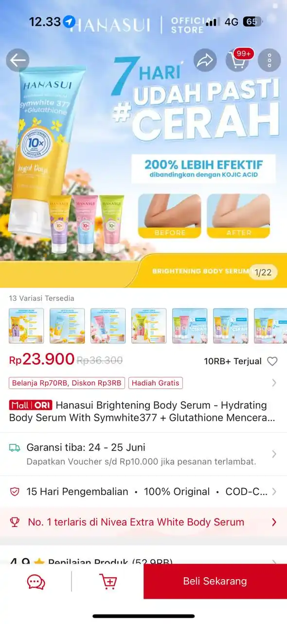 Image from Racun shopee 🛒🎀: Cepettt body serum hanasuiiii https://s.shopee.co.id/9f9KU97GRy...