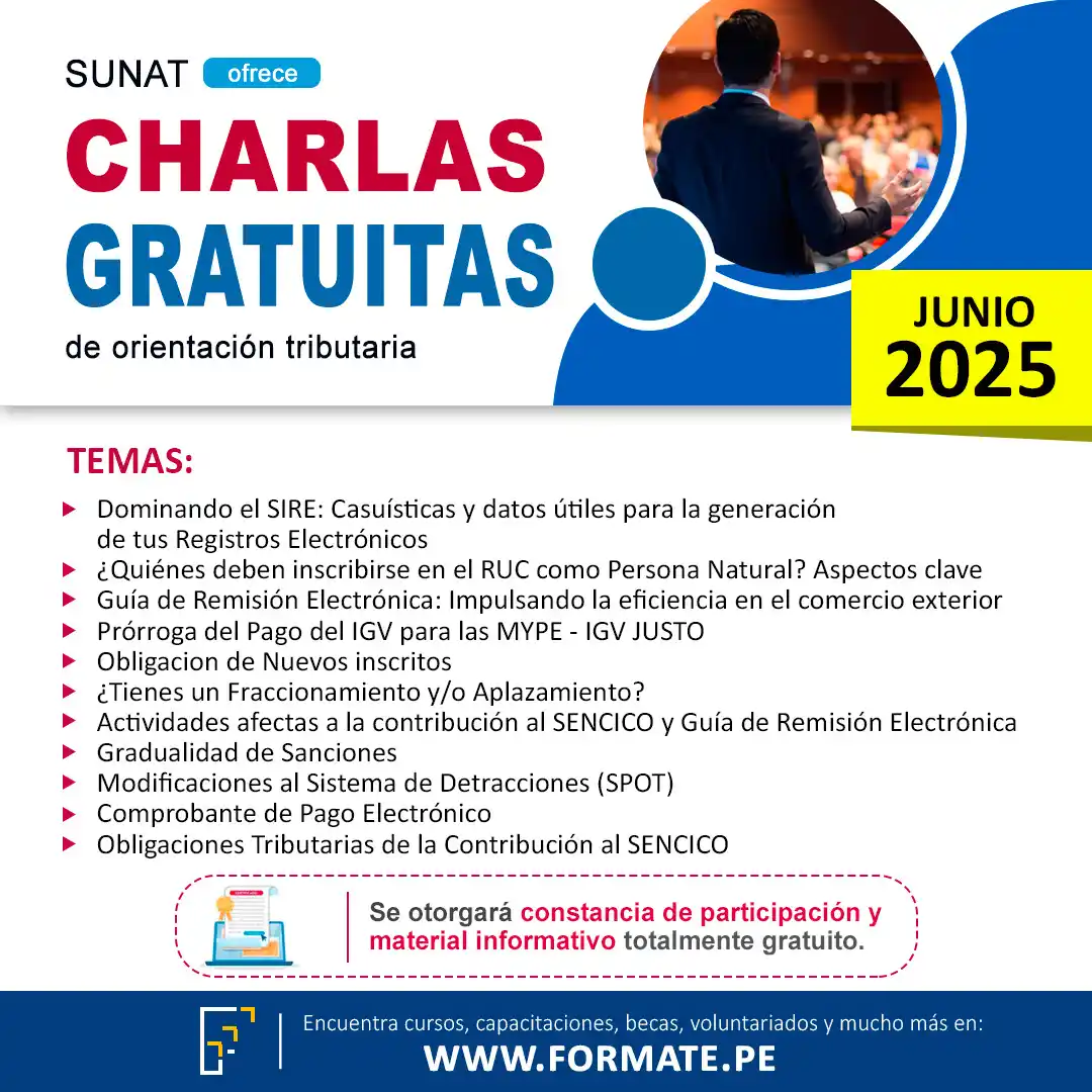 Image from Convocatorias Administración: Empleos - Prácticas - Capacitaciones: 📢 ¡Charlas gratuitas de Orientación Tributaria! Organizada por la SUN...
