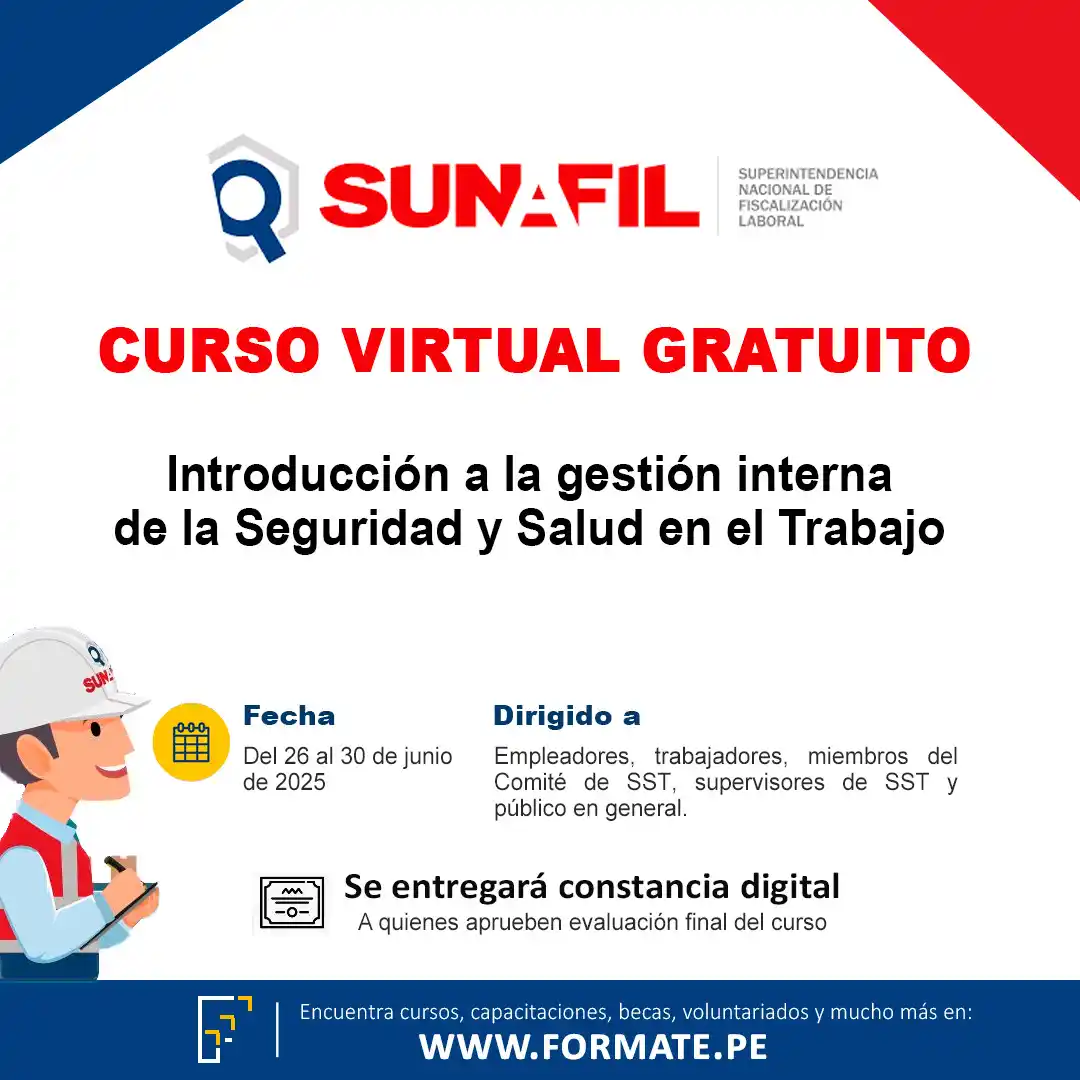 Image from Convocatorias Administración: Empleos - Prácticas - Capacitaciones: 📢 ¡Curso virtual gratuito! Organizada por la SUNAFIL 📌 Tema: Introdu...