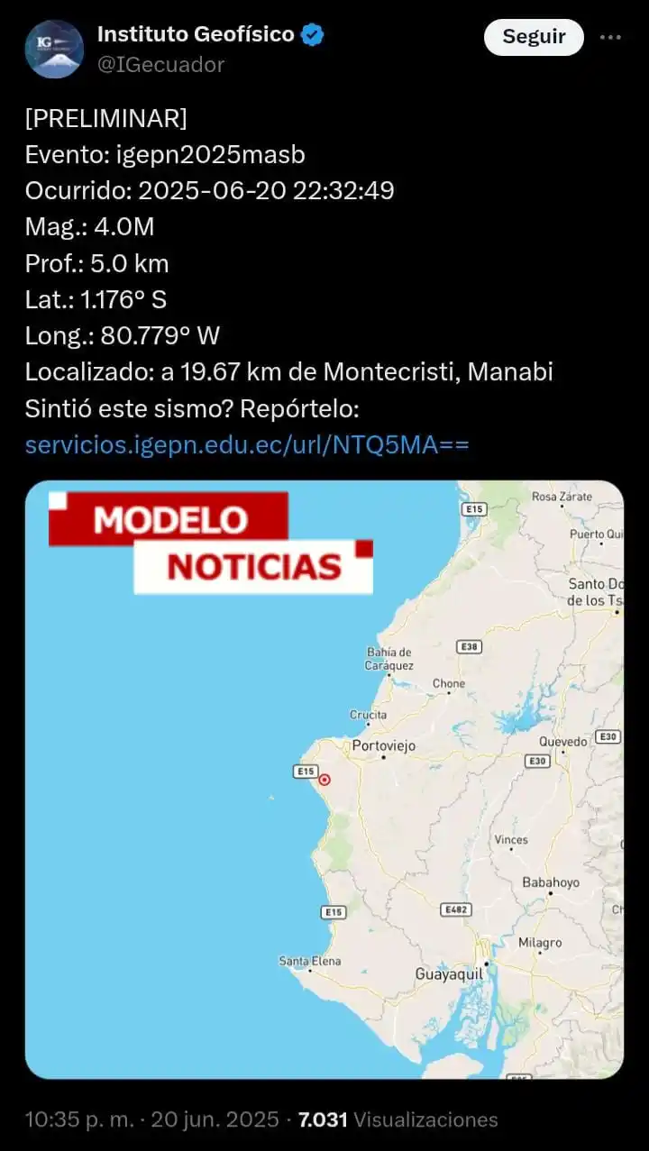 Image from Modelo Noticias • Manta: 🚨Datos sobre el sismo....