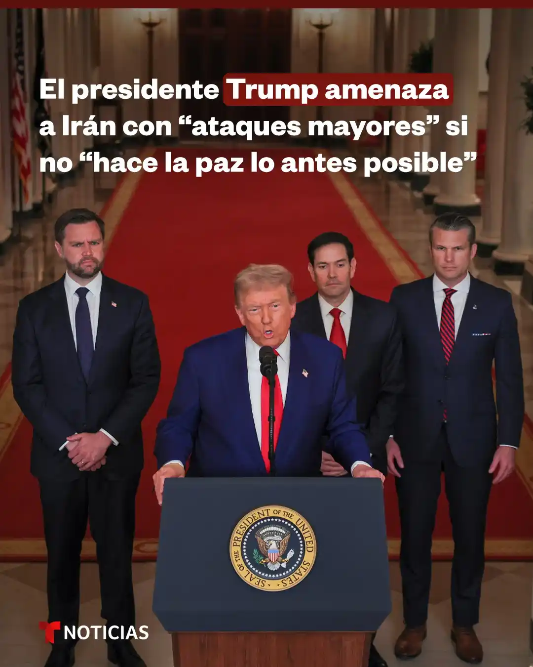 Image from Noticias Telemundo: En un discurso a la nación *Trump advirtió a Irán de "ataques mayores"...