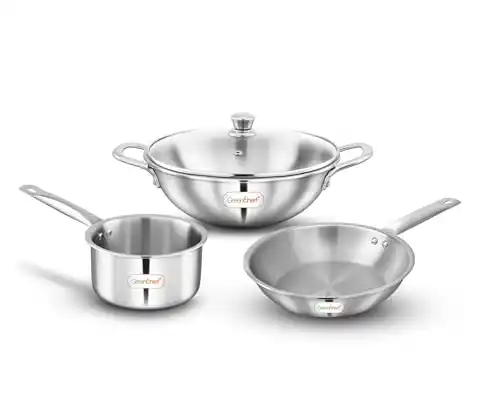 Image from ProLooterz Shopping Deals: Greenchef Stainless Steel Tri ply Stainless Steel Crest Combo (Kadhai ...