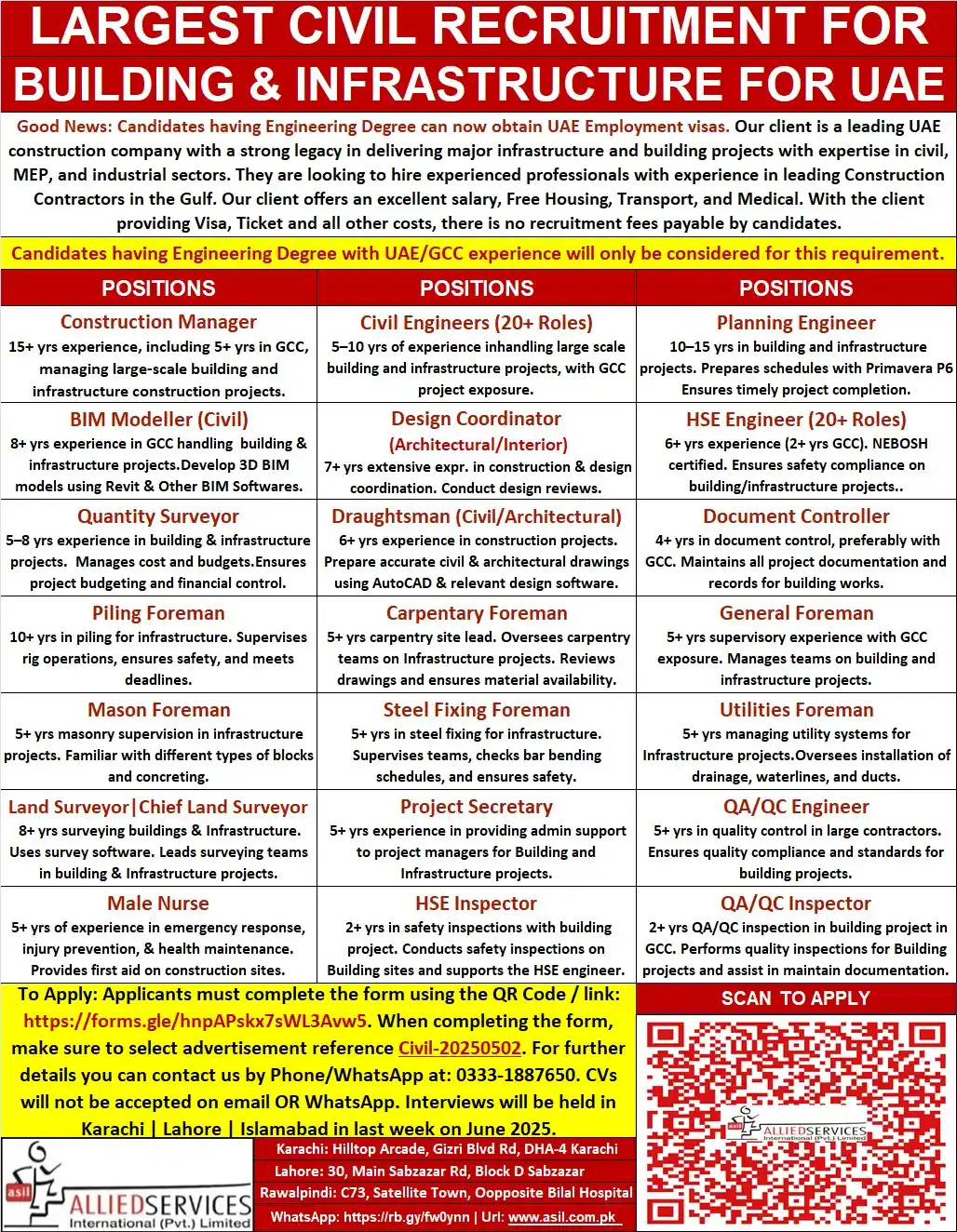 Image from Allied Services International Private Limited Gulf Jobs (Saudi UAE Qatar) By Allied Services: *LARGEST CIVIL RECRUITMENT FOR BUILDING & INFRASTRUCTURE FOR UAE* *Gr...