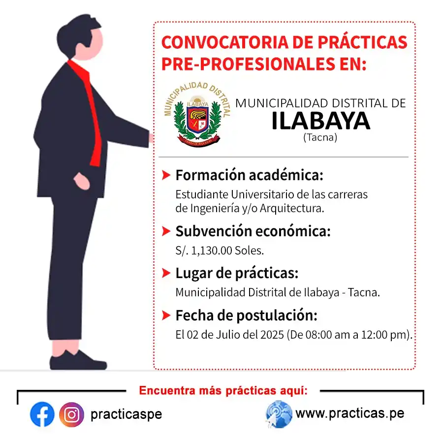Image from Convocatorias Arquitectura: Empleos - Prácticas - Capacitaciones: 🎯 Prácticas en MUNICIPALIDAD DE ILABAYA - Tacna Más información 👉 ...