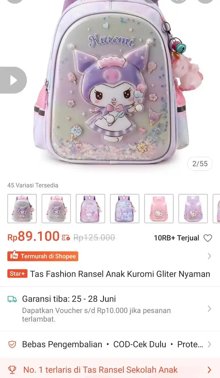 Image from Racun shopee 🛒🎀: Ransel anak kuromi  https://s.shopee.co.id/20jtM7Q6WB...