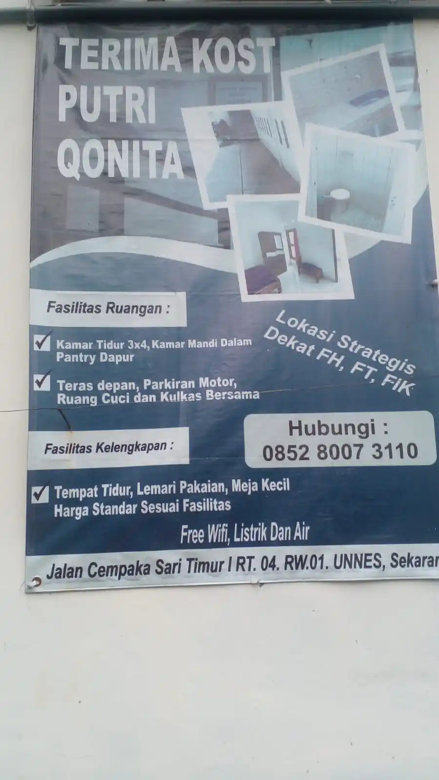 Image from DINIFESS 🐚: *READY KAMAR KOS CEWEK KM DALAM* 📍KOST PUTRI QONITA Jalan Cempaka Sar...