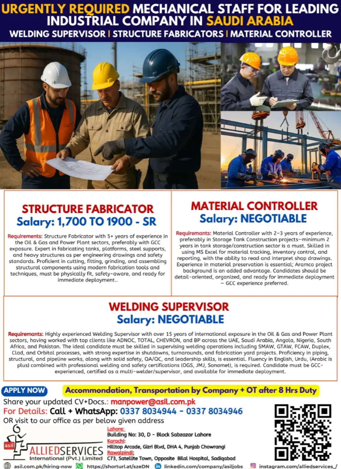 Image from Allied Services International Private Limited Gulf Jobs (Saudi UAE Qatar) By Allied Services: 🇸🇦 *Urgently Hiring for Saudi Arabia – Leading Industrial Company* �...