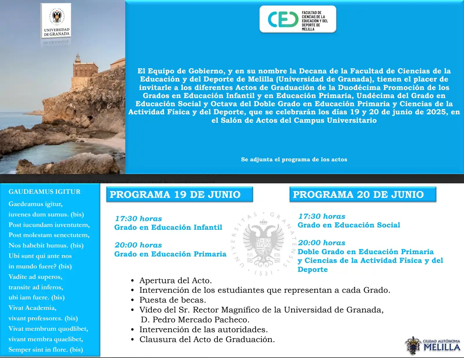 Image from Facultad de Educación y Deportes de Melilla (Faedumel): 🏵️ Se acerca un día muy especial: la graduación de las diferentes pro...