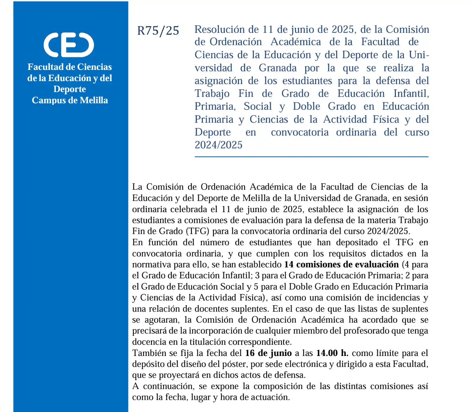 Image from Facultad de Educación y Deportes de Melilla (Faedumel): ‼️ Si defiendes tu Trabajo Fin de Grado (TFG) en convocatoria ordinari...