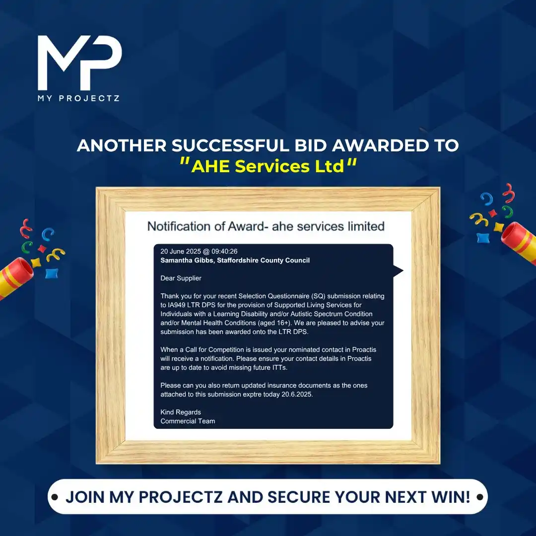 Image from My Projectz: *Successful Bid!*  Congratulations to AHE Services Ltd for being award...