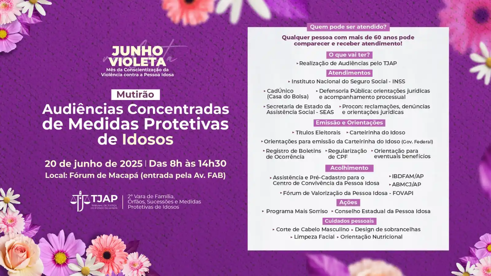 Image from TJAP: 🟣TJAP e parceiros realizarão 1º Mutirão de Audiências Concentradas de...