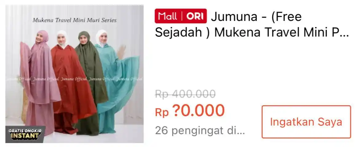 Image from PROMO BELANJA ONLINE: ⏰ 12:00 WIB 💰Rp10.000 Jumuna - (Free Sejadah ) Mukena Travel Mini P...