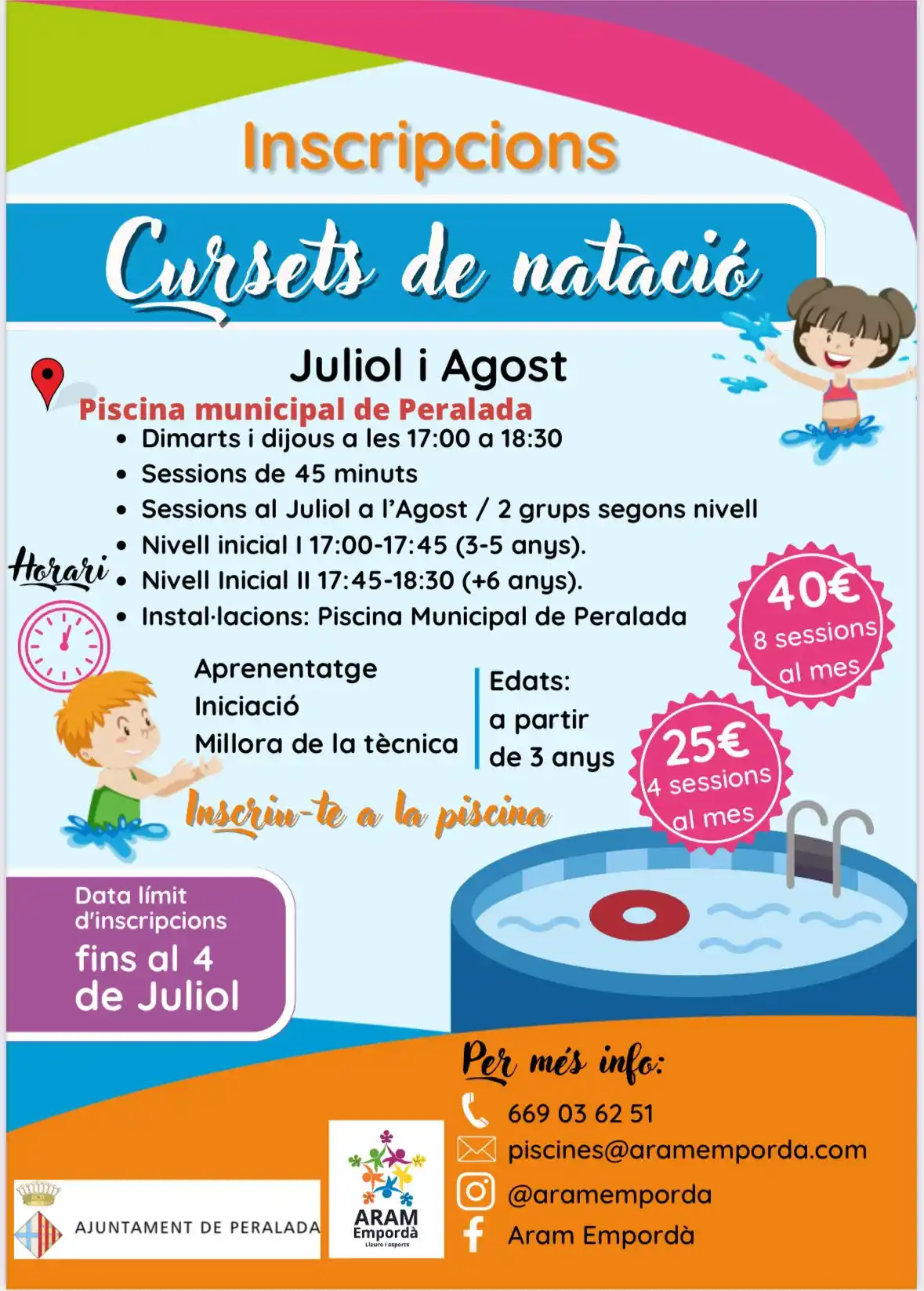 Image from Ajuntament de Peralada: 🏊🏽‍♂️🙆🏻 *Activitats a la Piscina.* Arriba l'estiu i, amb ell, l'ac...