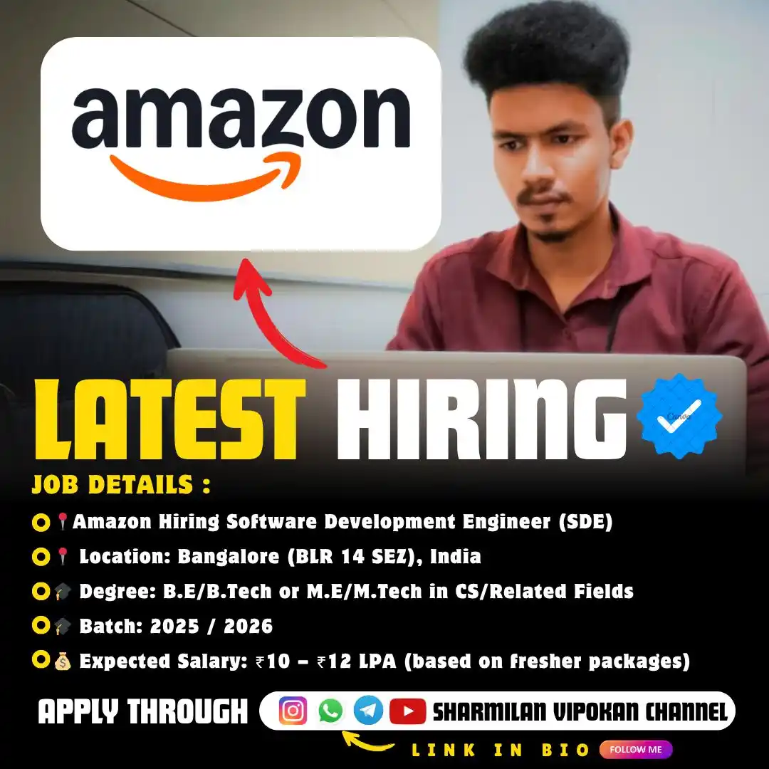 Image from Sharmilan Vipokan: 📍Amazon Hiring Software Development Engineer (SDE) 📍 Location: Banga...