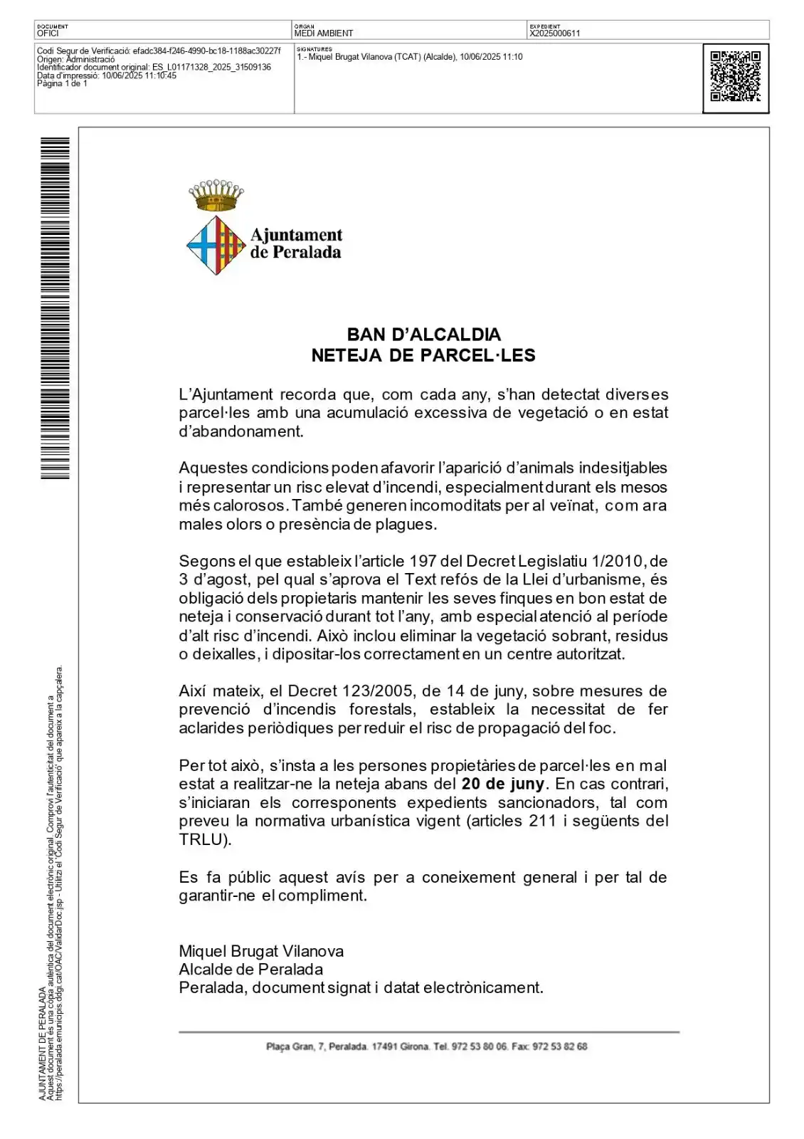 Image from Ajuntament de Peralada: 🔥 *Atenció propietaris/es de parcel·les!* 🔥 És obligatori mantenir e...