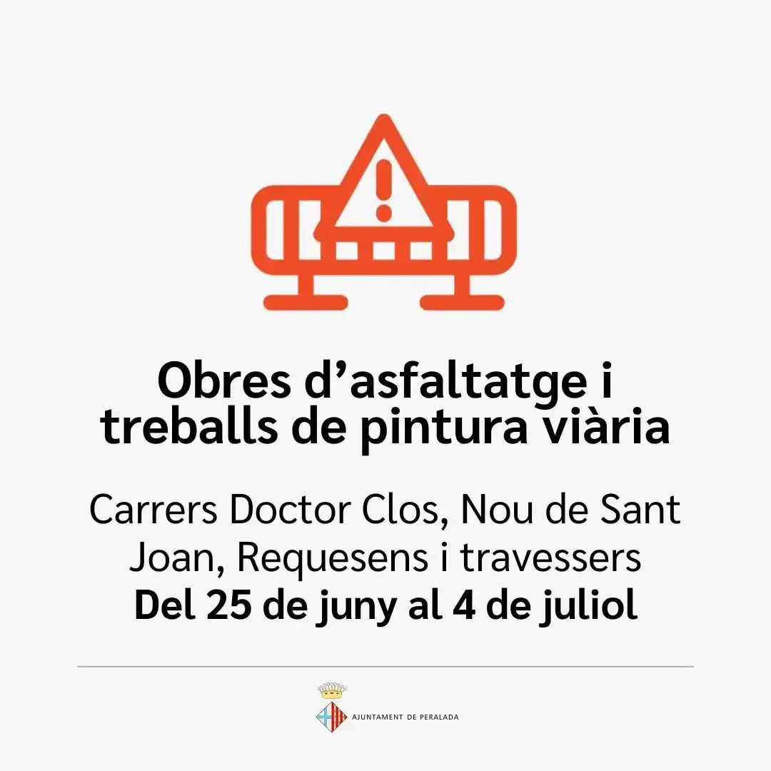 Image from Ajuntament de Peralada: *AVÍS D’ASFALTATGE I PINTURA VIAL*  📅 25, 26 i 27 de juny:  *Treballs...