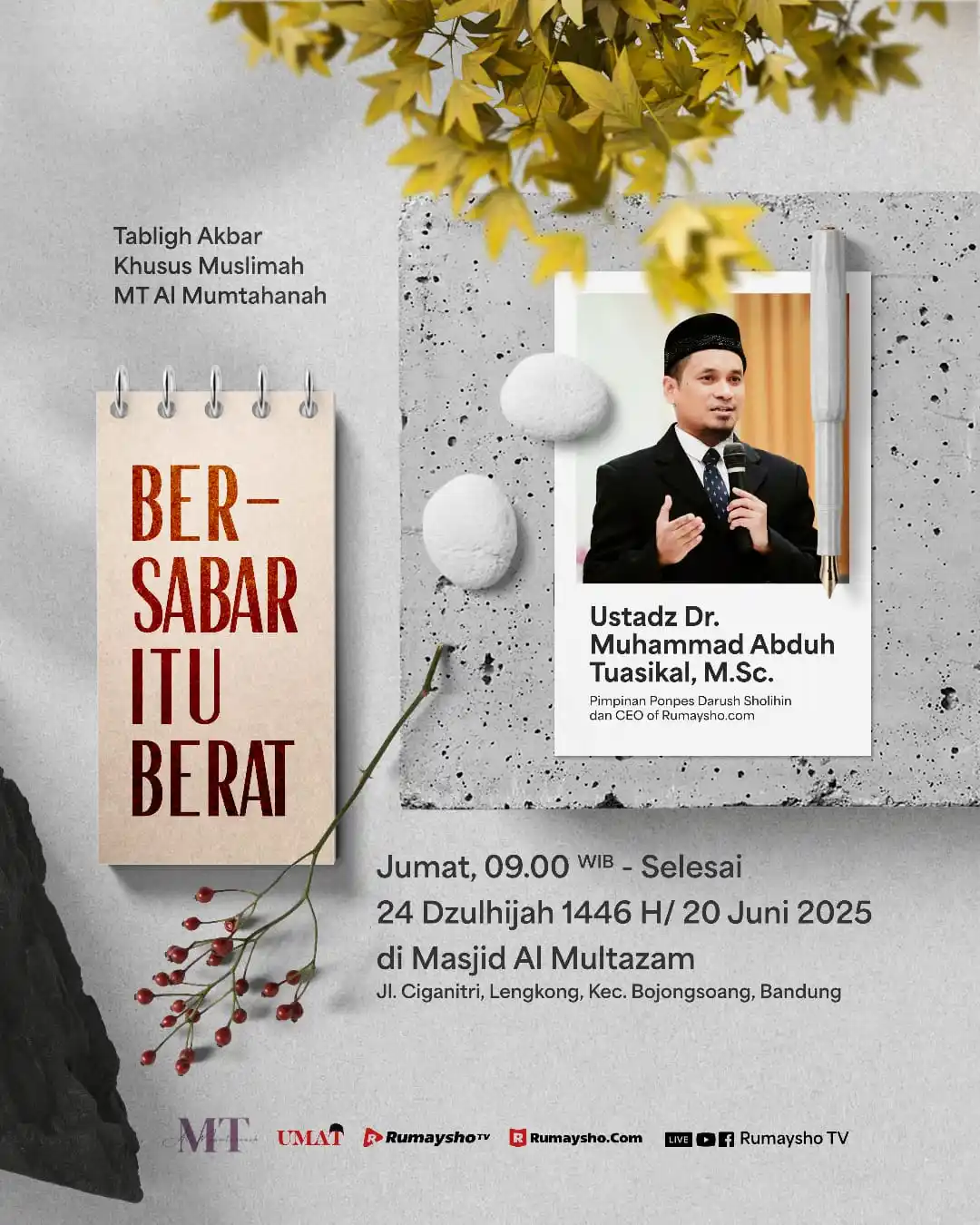 Image from Muhammad Abduh Tuasikal : "Bersabar Itu Berat, Tapi Pahalanya Lebih Berat." Yuk, hadir dalam Tab...
