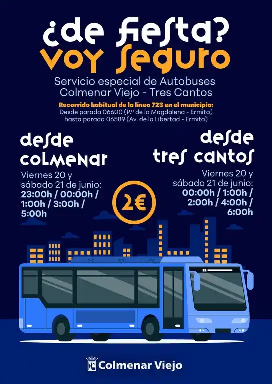 Image from Ayuntamiento de Colmenar Viejo: 🎊 '¿De fiestas? Voy Seguro'🎊 🚍 Colmenar Viejo ofrece de nuevo un s...