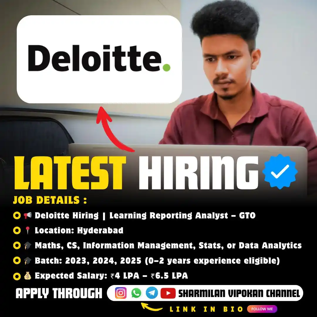 Image from Sharmilan Vipokan: 📢 Deloitte Hiring | Learning Reporting Analyst – GTO 📍 Location: Hyd...