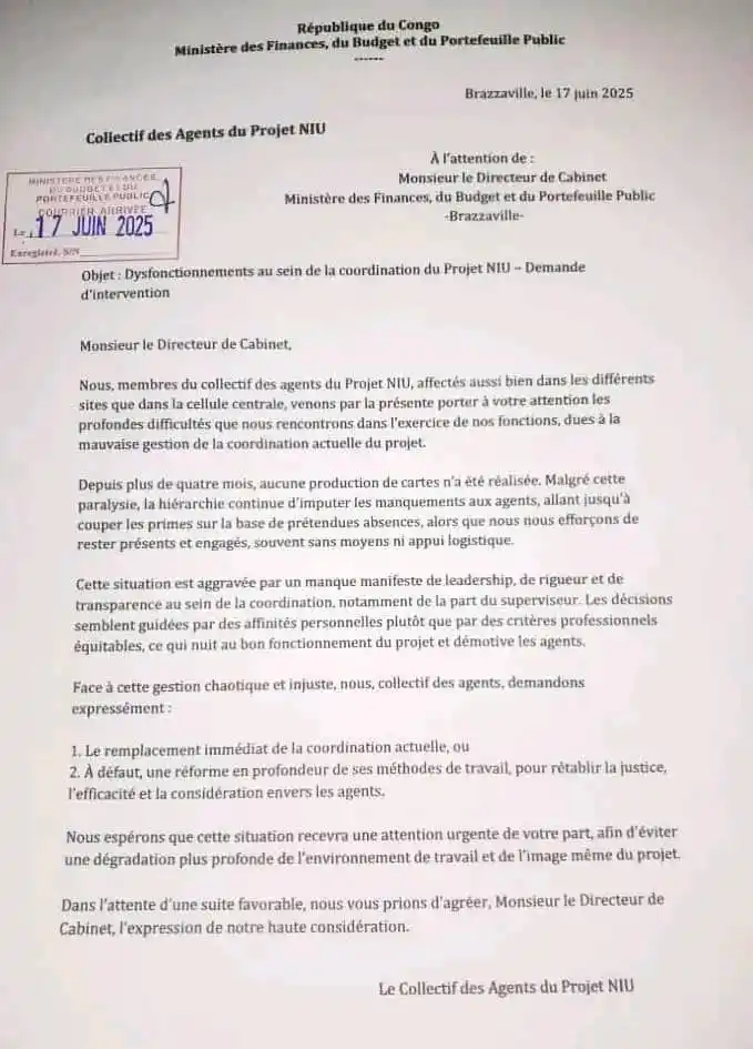 Image from BrazzaNews : Dysfonctionnements graves au sein du Projet NIU . Les agents du Proje...