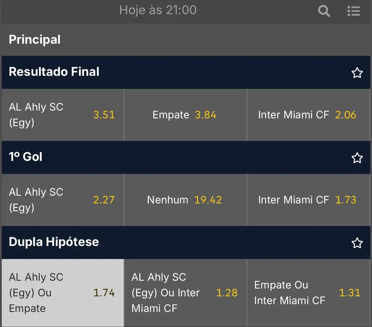 Image from SDA - Palpites e mais!: Entrada Simples! 🌍  ➡️ Vitória do Al Ahly ou empate  💰 Odd: 1.74  ✍️...