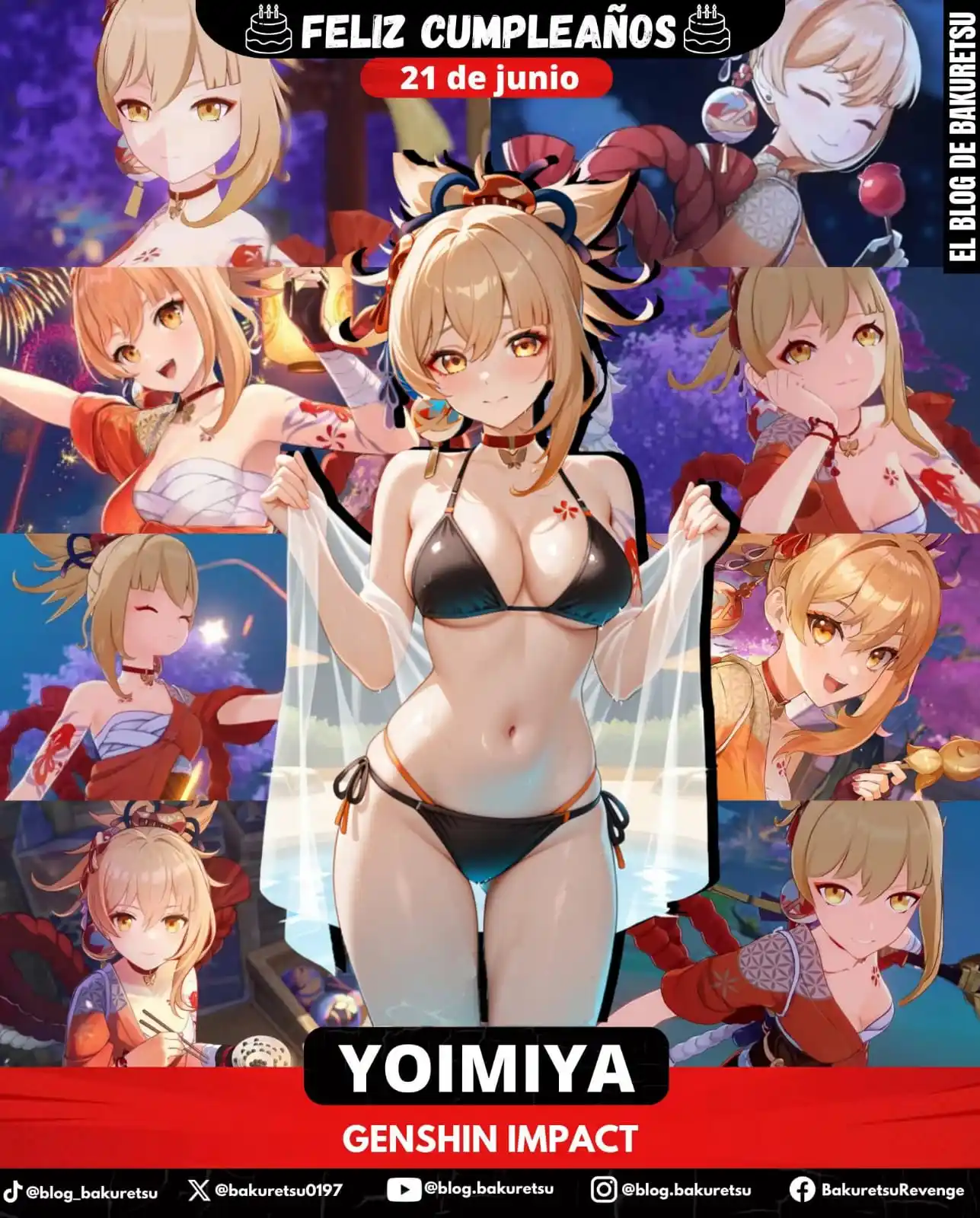 Image from CSC LAB - Anime Cast: 🎂¡Feliz cumpleaños para la chispeante y sabrosa Yoimiya! 🎇 🎉Hoy cel...