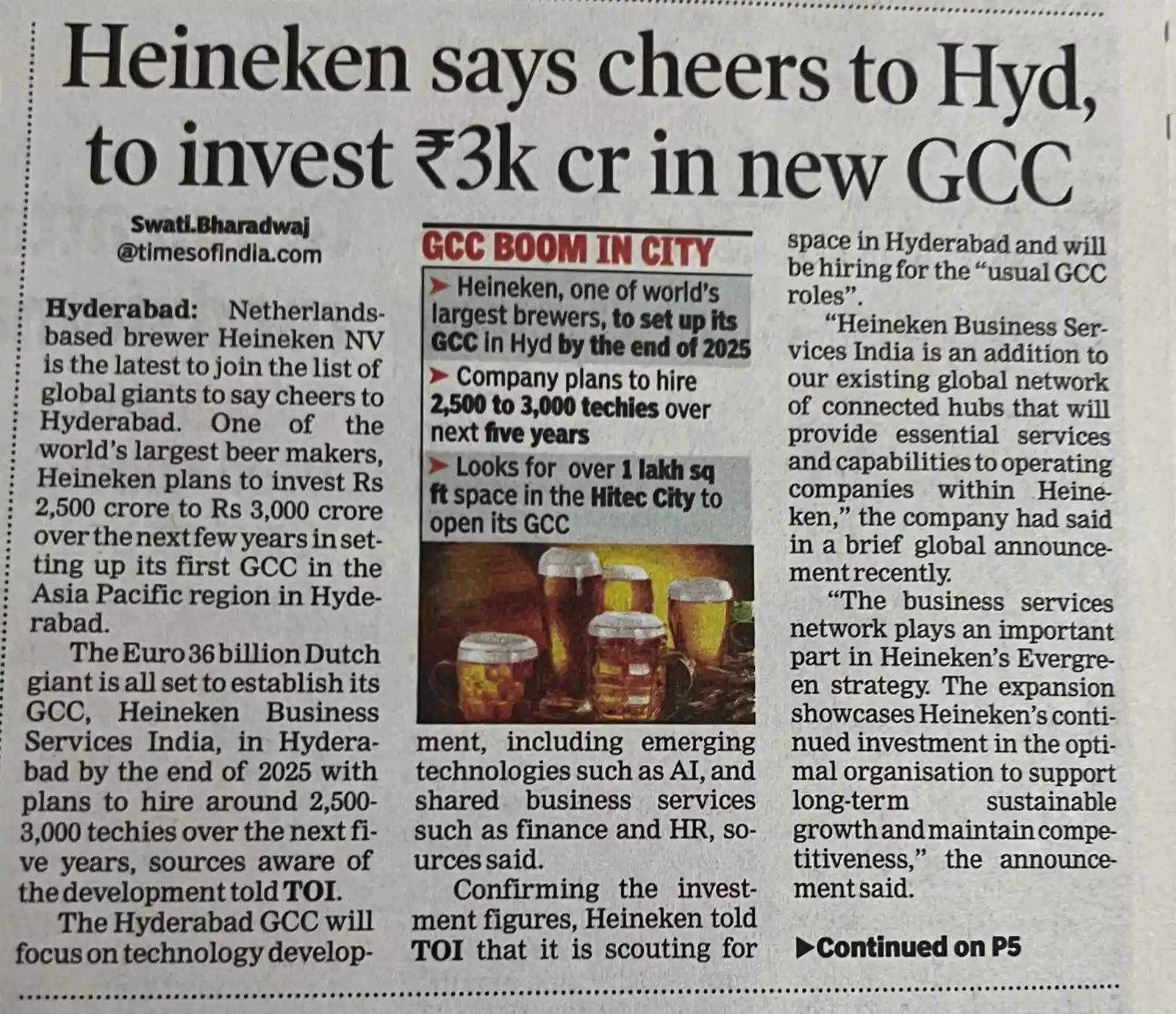 Image from BUSINESS DEALS (BUY, Hold/Build & SELL, Invest & Multiply, Promote/Collaborate): 🍻 Heineken to setup GCC in Hyderabad - 🔹 World's second-largest be...