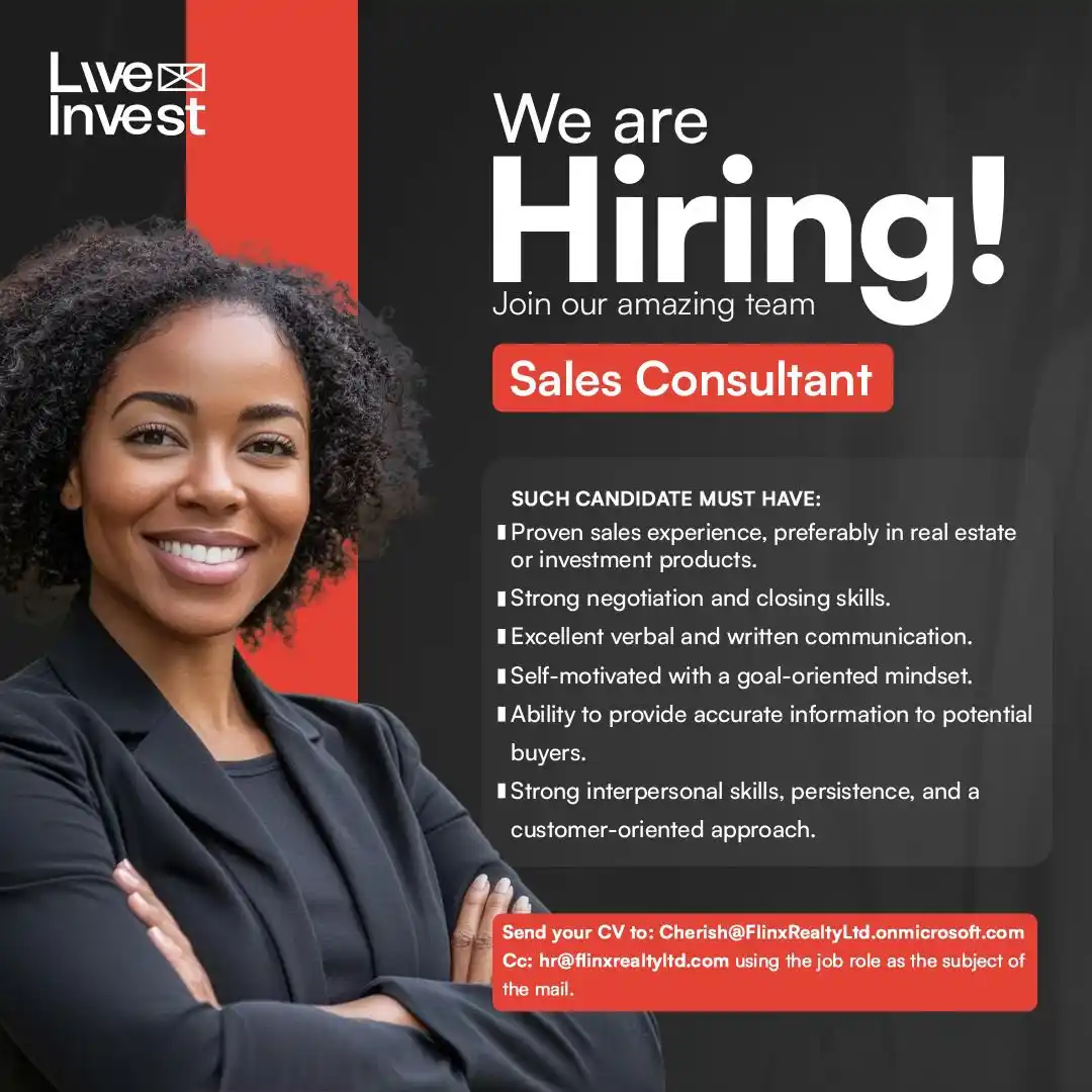 Image from Latest Jobs in Nigeria: Hiring ✅  Sales consultant  We are seeking highly motivated and goal-d...