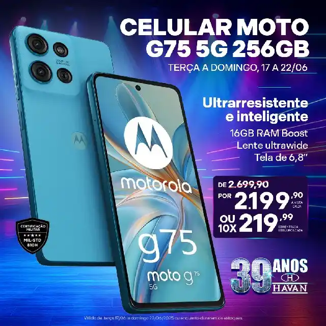 Image from Havan Oficial: https://link.havan.com.br/canal-smartphone-moto-g75 💪 CELULAR COM CE...