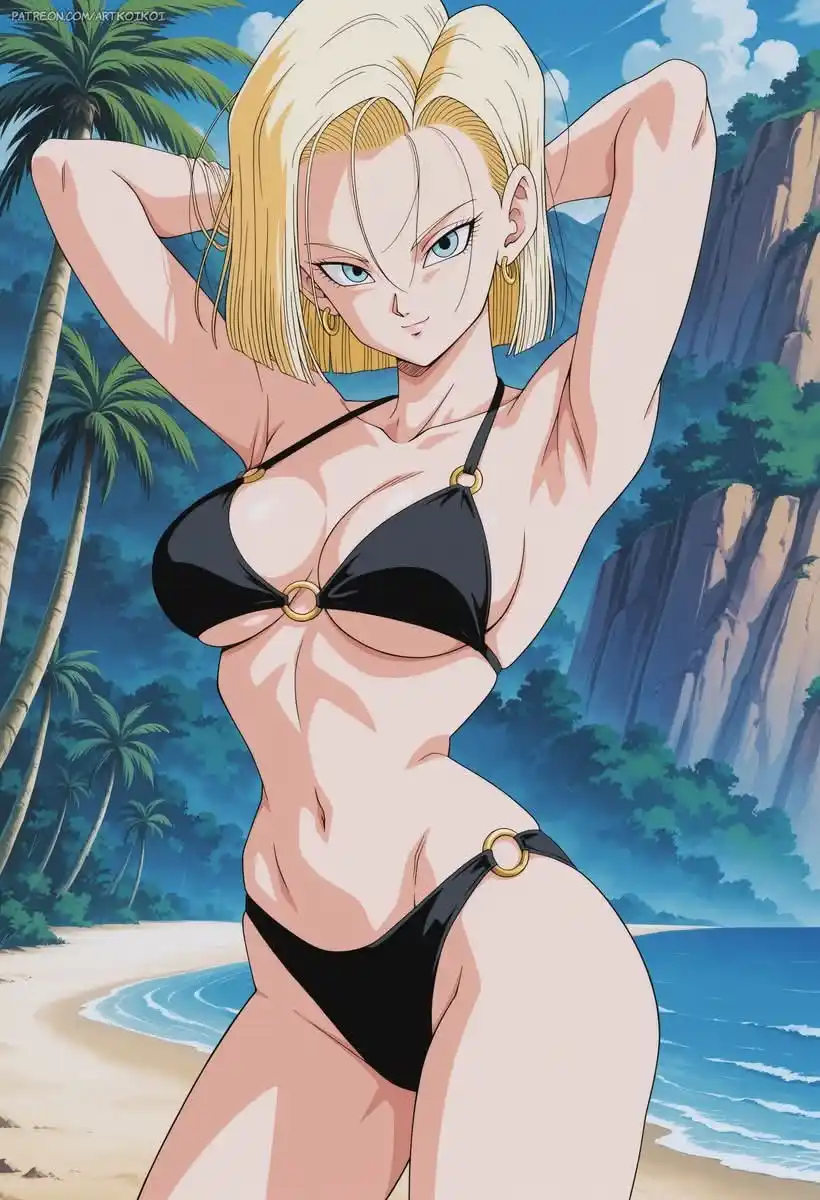 Image from CSC LAB - Anime Cast: 🌴☀️🥵 No.18 Luce un atractivo bikini negro con detalles dorados que r...