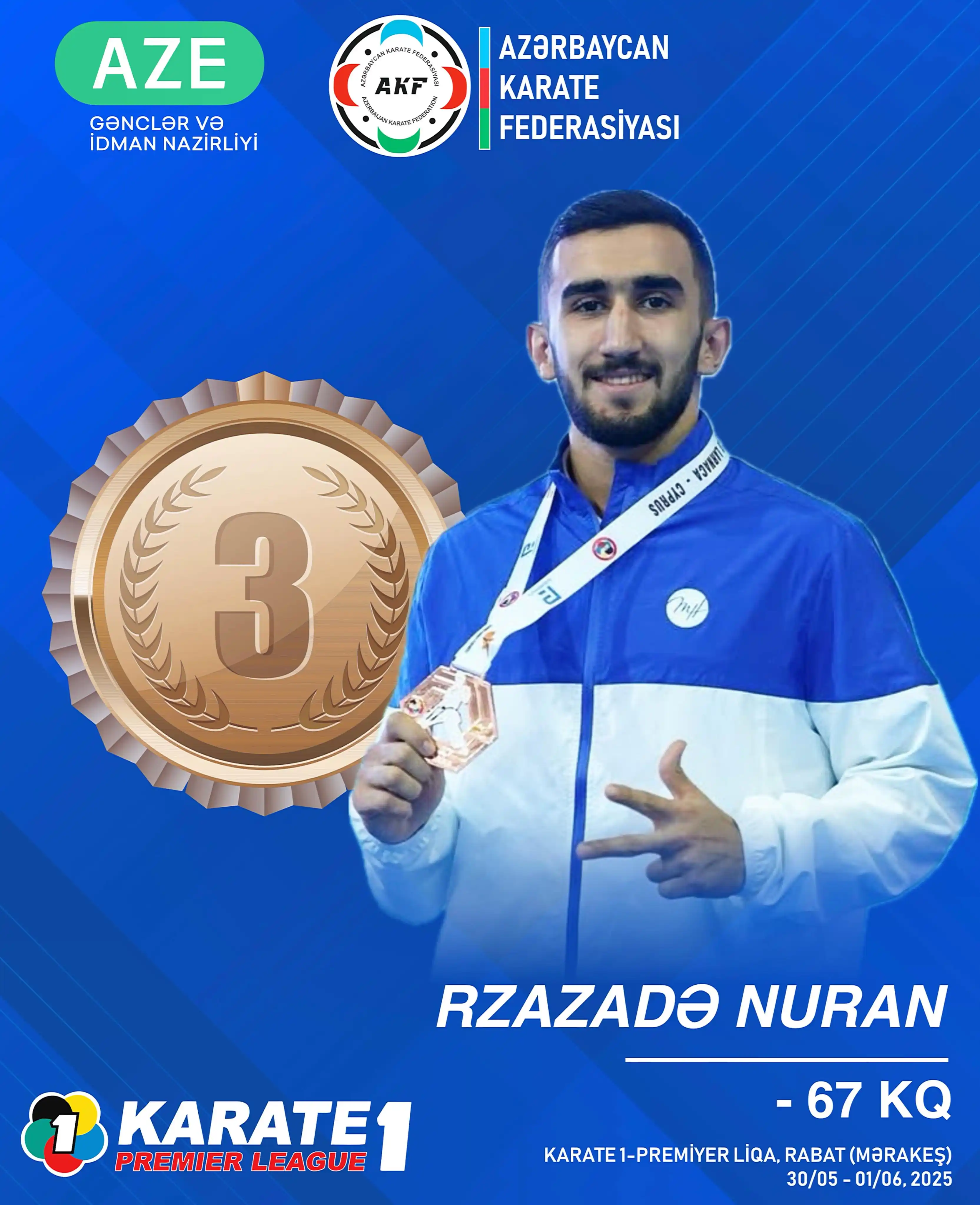 Image from Azərbaycan Karate Federasiyası: Nuran Rzazadə -67 kq çəki dərəcəsində Rabat 2025 Karate1 Premyer Liqas...