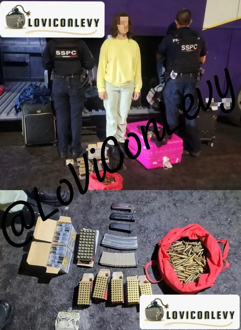 Image from LoViConLevy: Policías de Harfuch detienen a mujer con maleta rosita llena de munici...