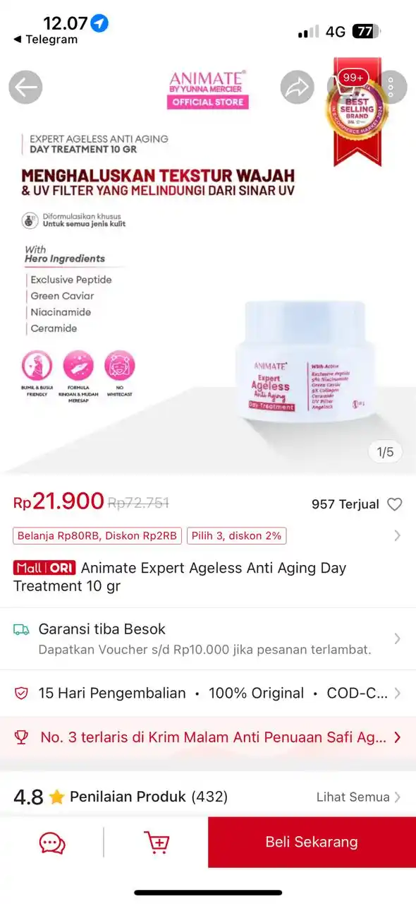 Image from PROMO BELANJA ONLINE: Temukan Animate Expert Ageless Anti Aging Day Treatment 10 gr seharga ...