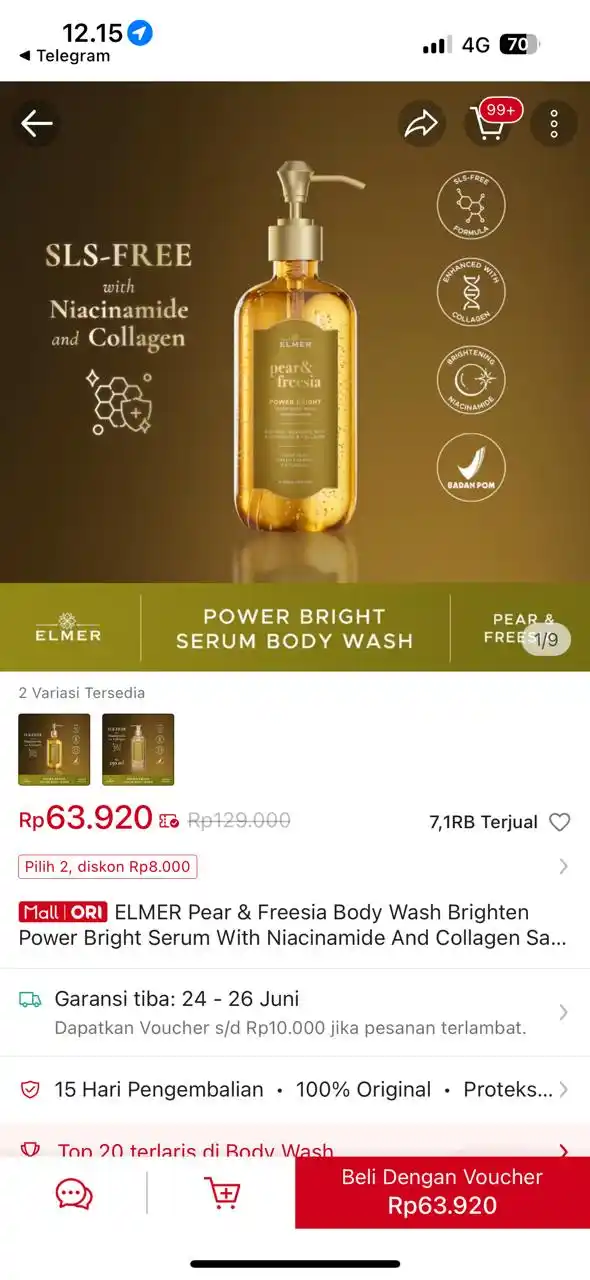 Image from PROMO BELANJA ONLINE: Temukan ELMER Pear & Freesia Body Wash Brighten Power Bright Serum Wit...