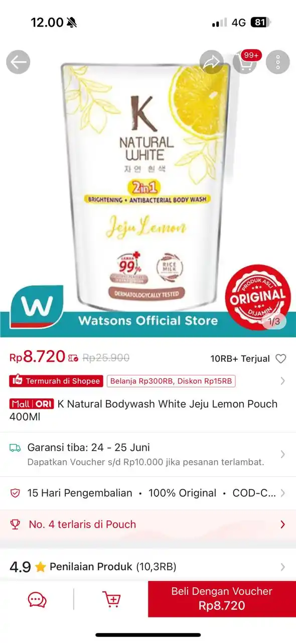 Image from PROMO BELANJA ONLINE: Temukan K Natural Bodywash White Jeju Lemon Pouch 400Ml seharga Rp8.72...