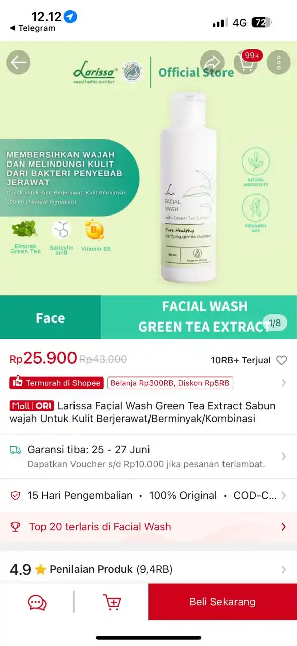 Image from PROMO BELANJA ONLINE: Temukan Larissa Facial Wash Green Tea Extract Sabun wajah Untuk Kulit ...