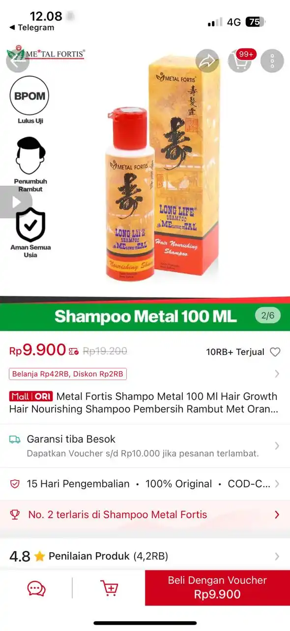 Image from PROMO BELANJA ONLINE: Temukan Metal Fortis Shampo Metal 100 Ml Hair Growth Hair Nourishing S...