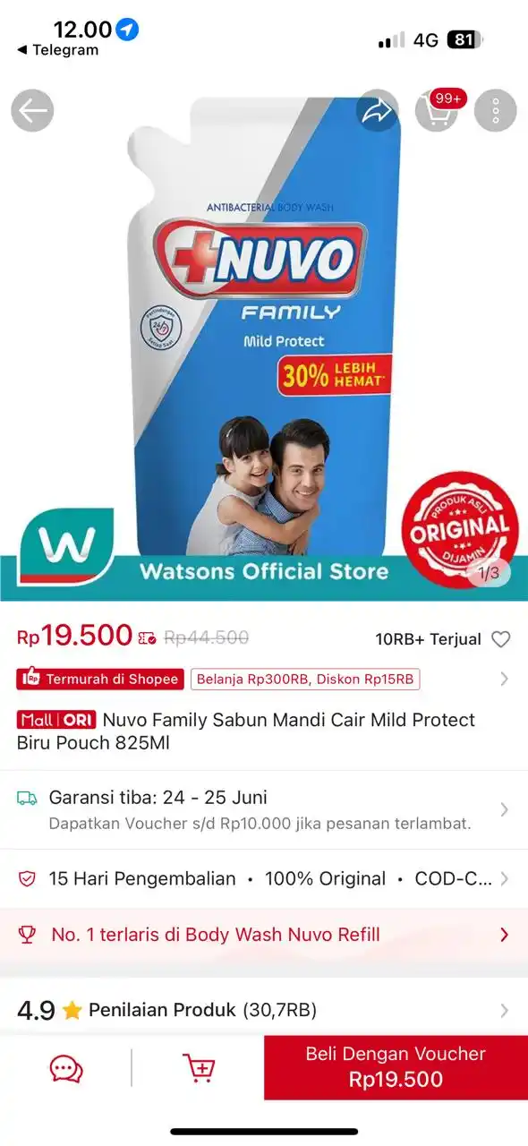 Image from PROMO BELANJA ONLINE: Temukan Nuvo Family Sabun Mandi Cair Mild Protect Biru Pouch 825Ml seh...