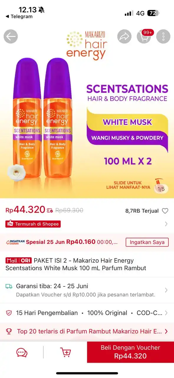 Image from PROMO BELANJA ONLINE: Temukan PAKET ISI 2 - Makarizo Hair Energy Scentsations White Musk 100...