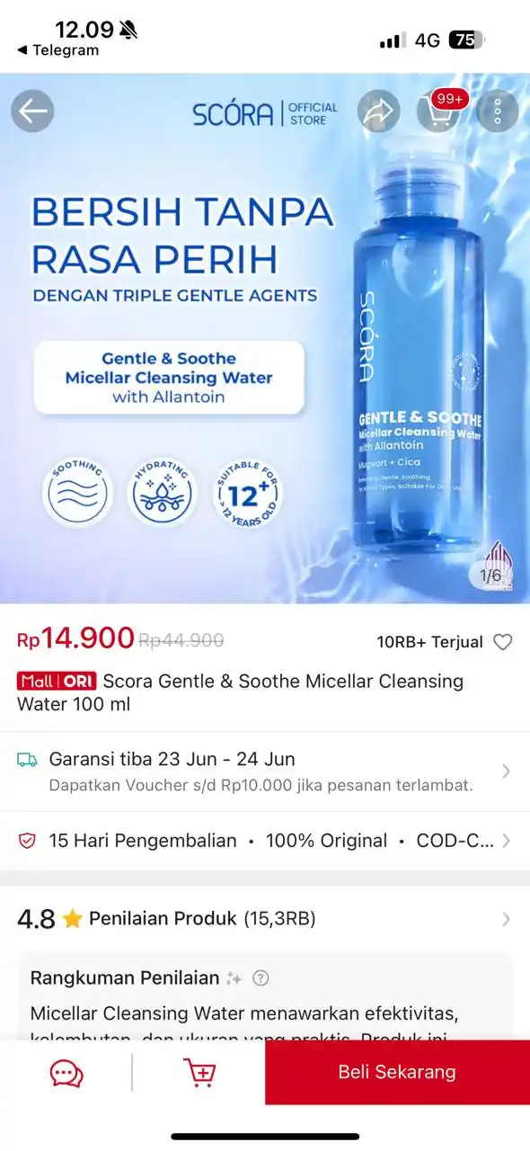 Image from PROMO BELANJA ONLINE: Temukan Scora Gentle & Soothe Micellar Cleansing Water 100 ml seharga ...