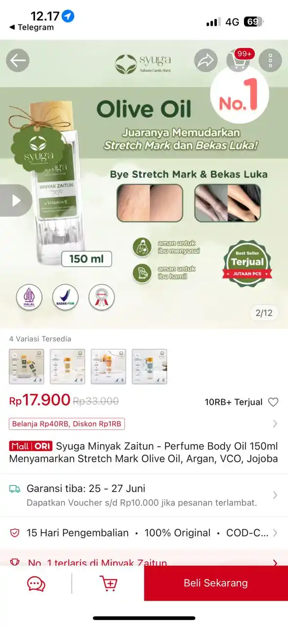 Image from PROMO BELANJA ONLINE: Temukan Syuga Minyak Zaitun - Perfume Body Oil 150ml Menyamarkan Stret...