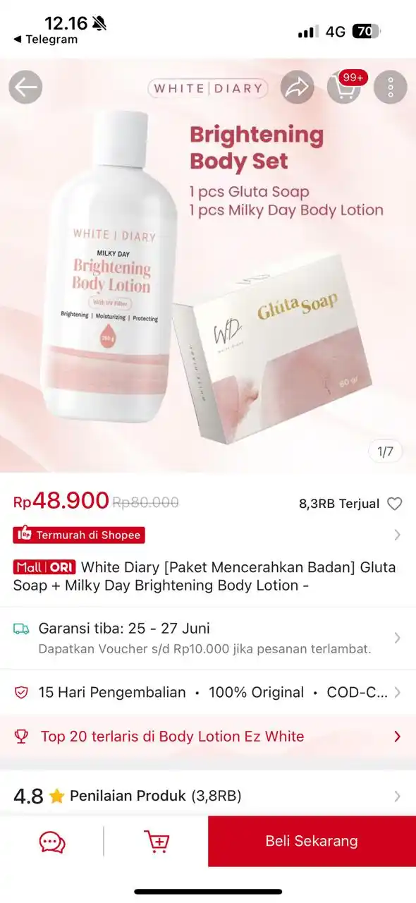 Image from PROMO BELANJA ONLINE: Temukan White Diary [Paket Mencerahkan Badan] Gluta Soap + Milky Day B...