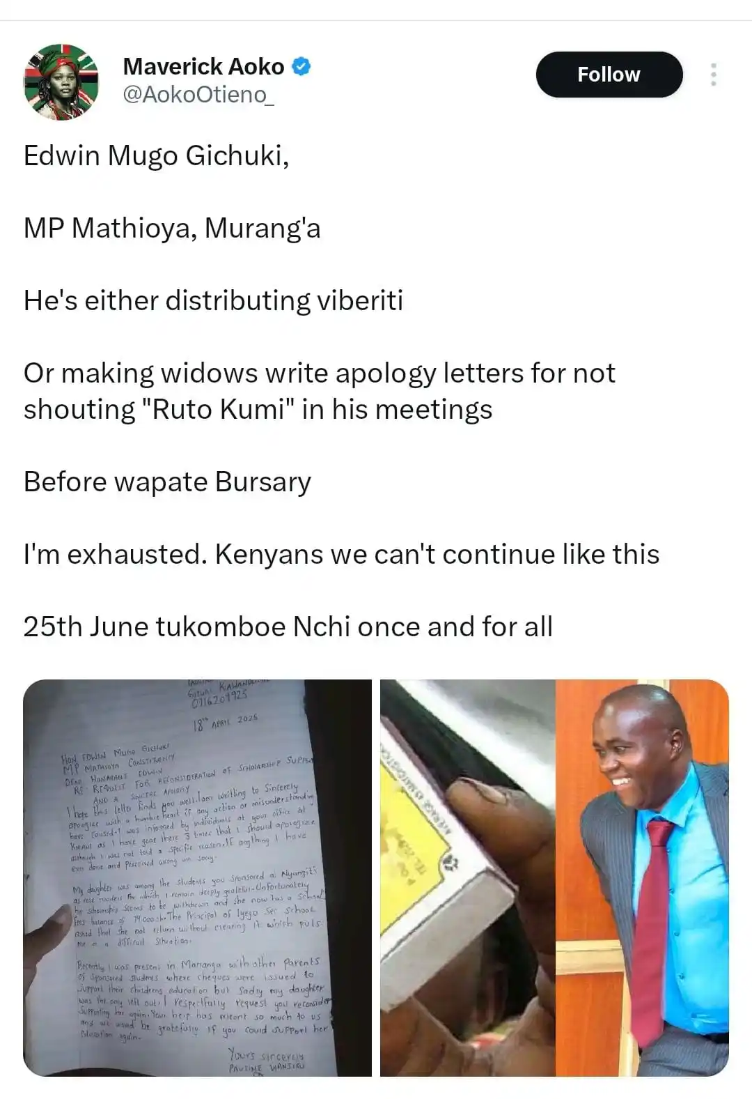 Image from KENYA ON WATCH 🇰🇪: *🚩Abuse of Power Evidence‼️* by Edwin Mugo Gichuki the MP of Mathioya...