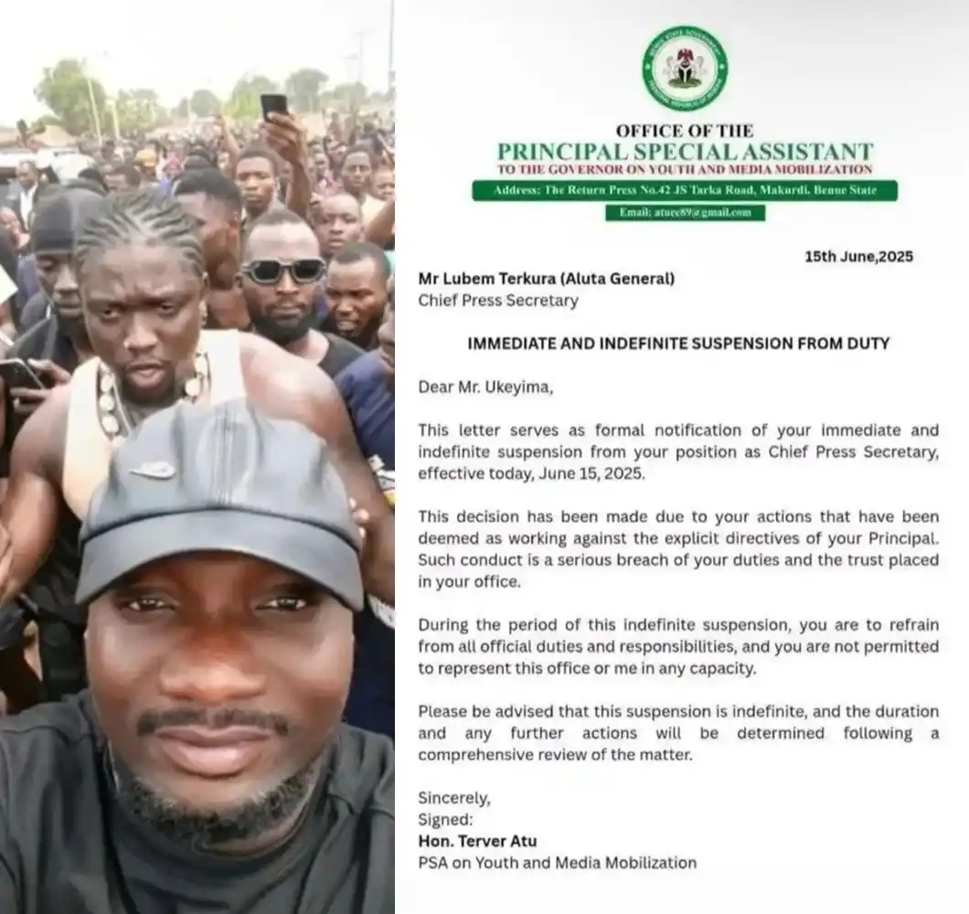 Image from YabaLeftOnline Media: Benue govt reportedly suspends Chief Press Secretary for joining <a cl...