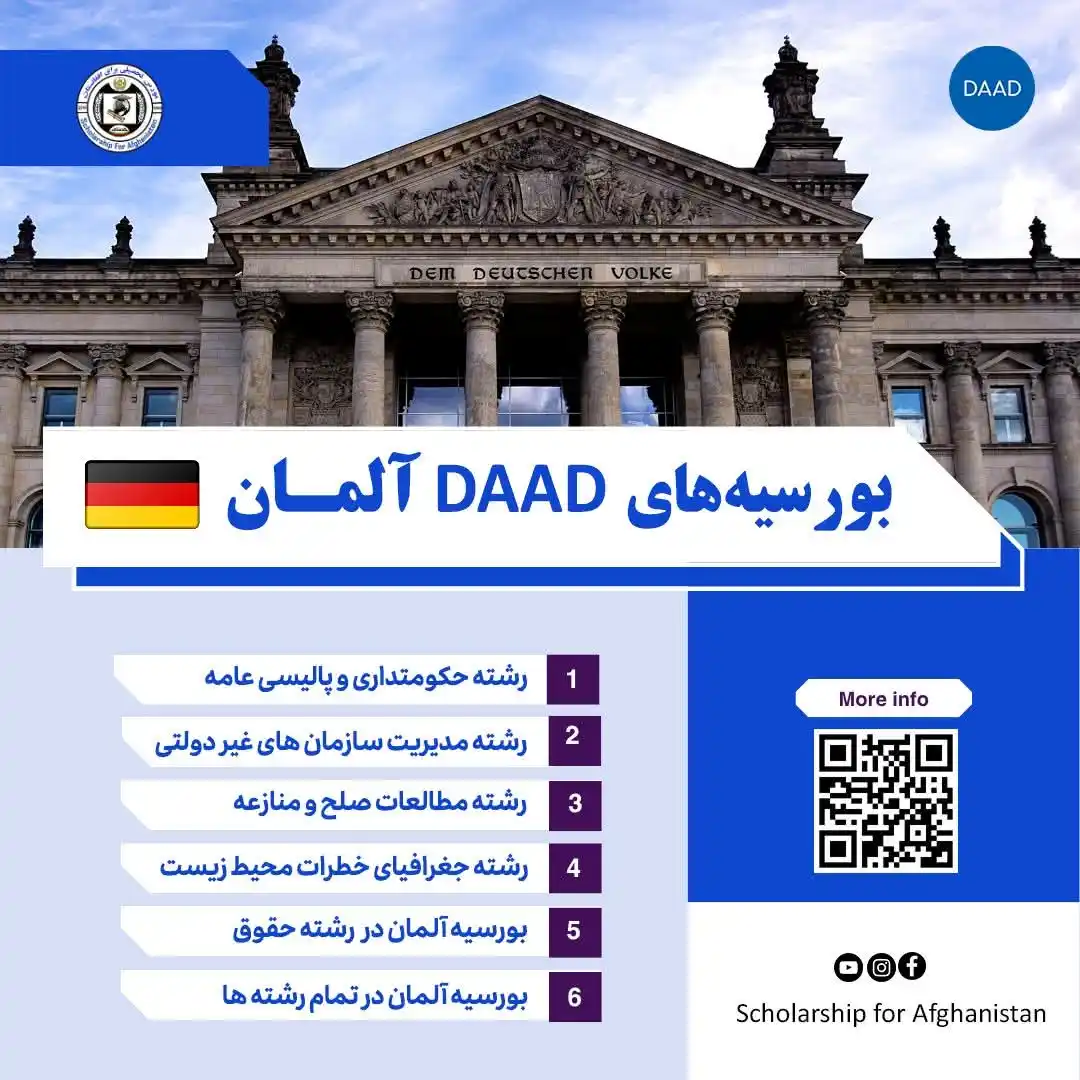 Image from Scholarship For Afghanistan: بورسیههای DAAD آلمان در مقطع ماستری – ۲۰۲۵ ✅امتیازات: پرداخت فیس تحص...