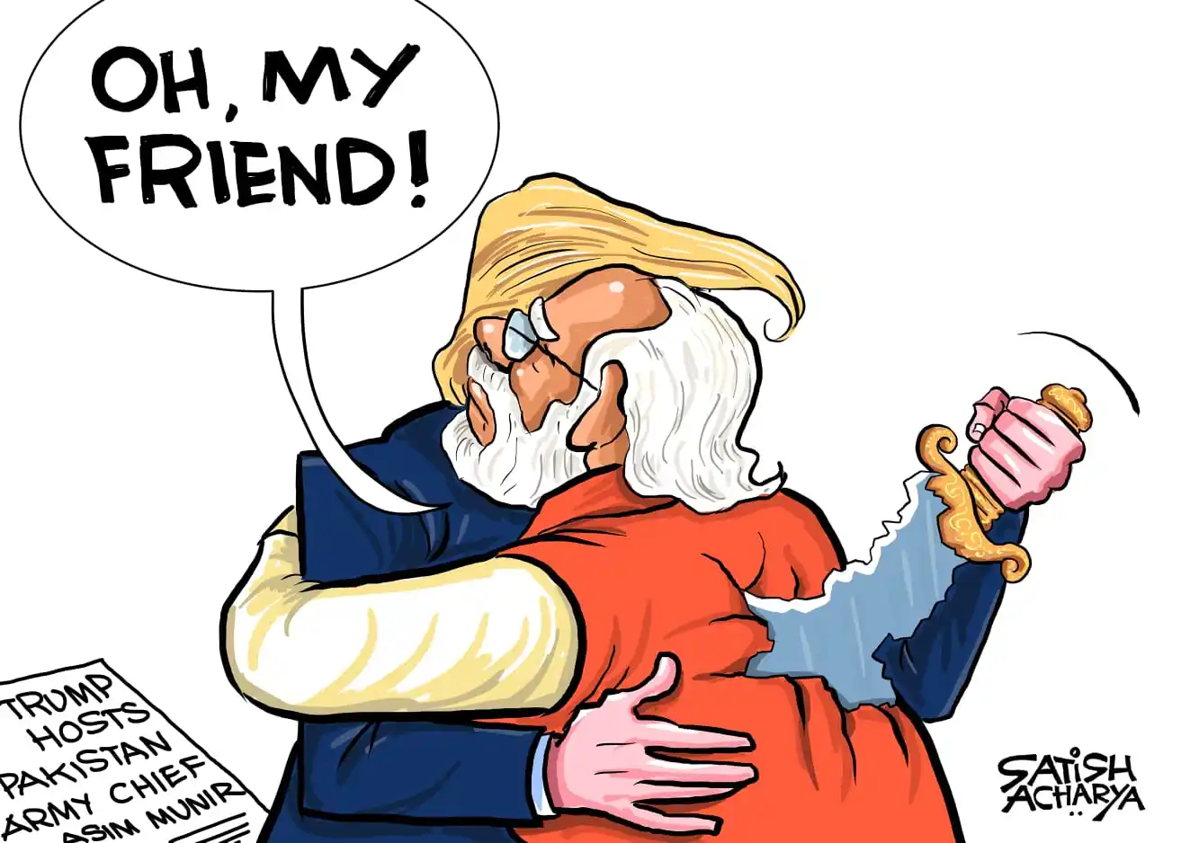 Image from Cartoonist Satish Acharya: Donald Trump hosts Asim Munir at The White House!  <a class="text-blue...