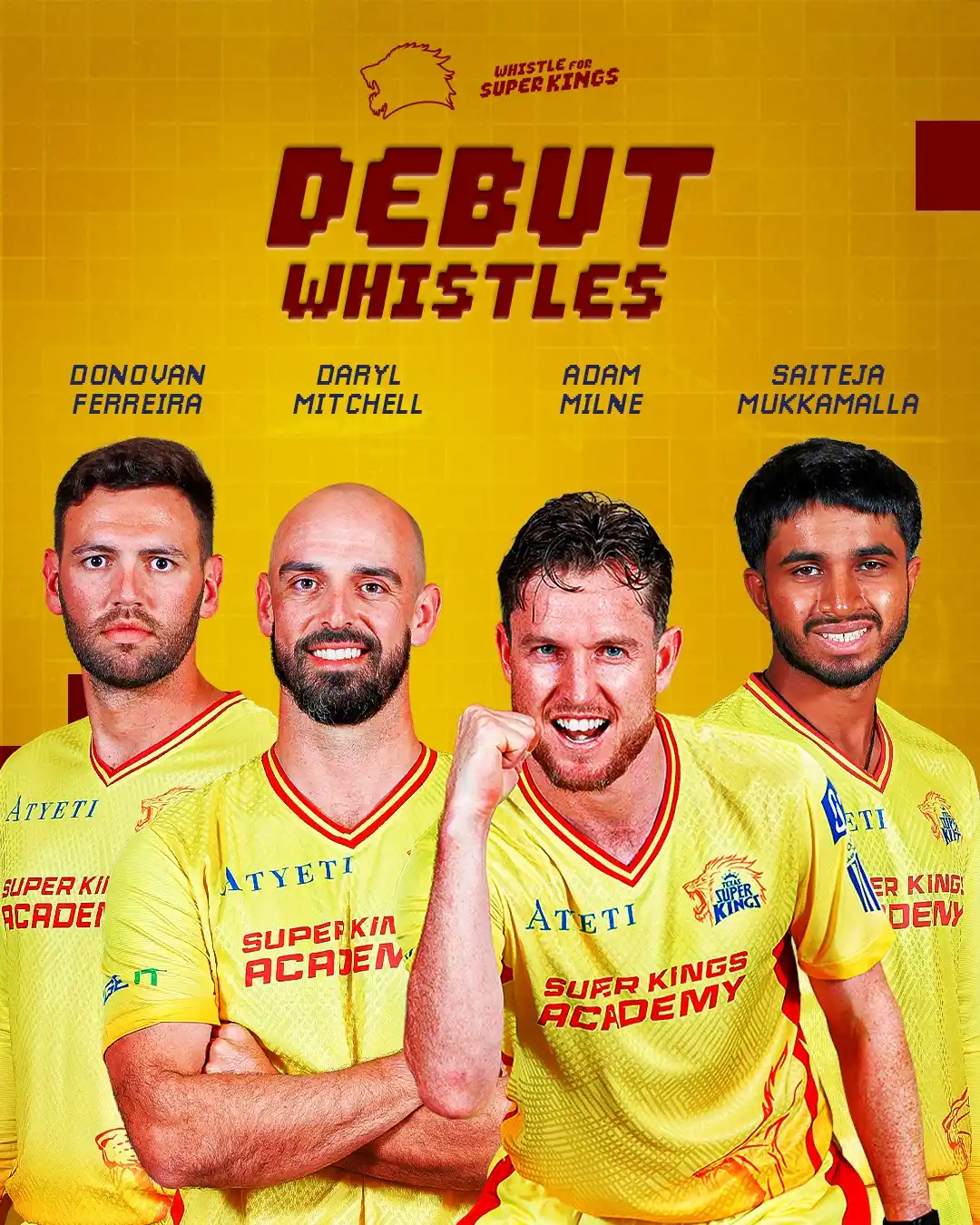 Image from Texas Super Kings: Fresh face, first game! 💛 Go well, Super Kings! 🦁🥳  <a class="text-...